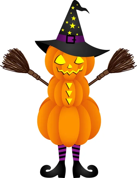 Poupée de citrouille Halloween avec chapeau de sorcière — Image vectorielle