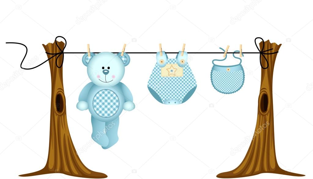 Baby Boys Clothing With Teddy Bear On Clothesline Stock Vector Image By C Socris79