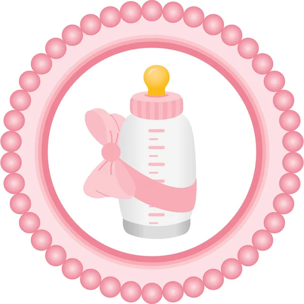 Baby bottle it's a girl round label — Stock Vector