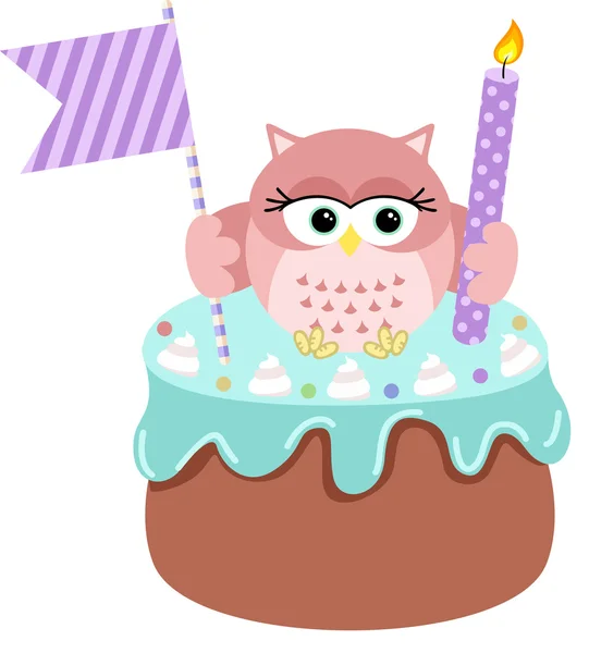 Hibou gâteau d'anniversaire — Image vectorielle