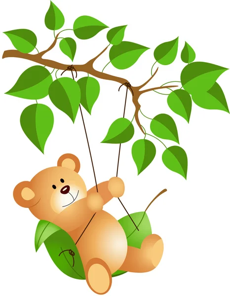 Teddy urso balançando de uma árvore — Vetor de Stock