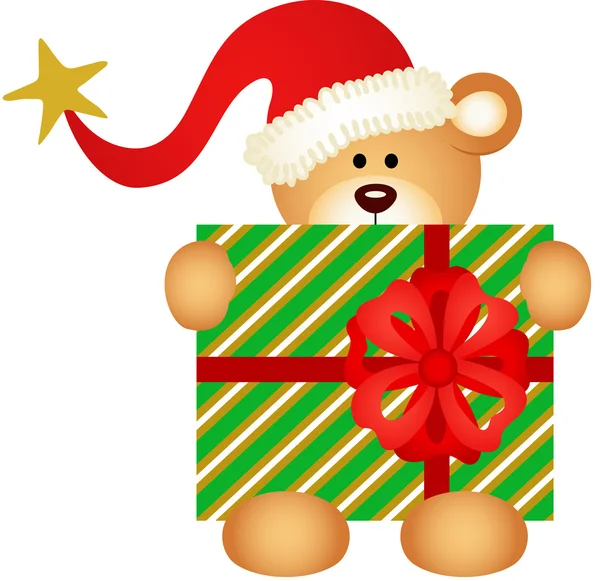 Urso de pelúcia de Natal com chapéu de Papai Noel — Vetor de Stock