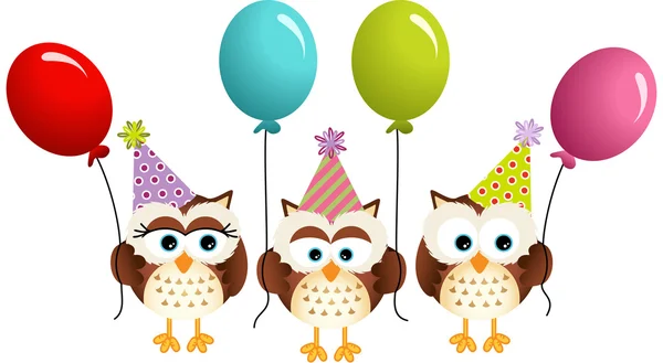 Birthday owls with balloons — Stock Vector