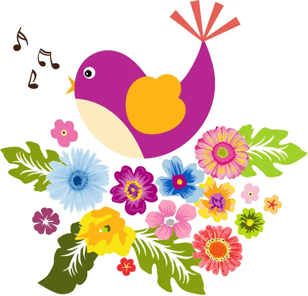 Oiseau et fleurs — Image vectorielle