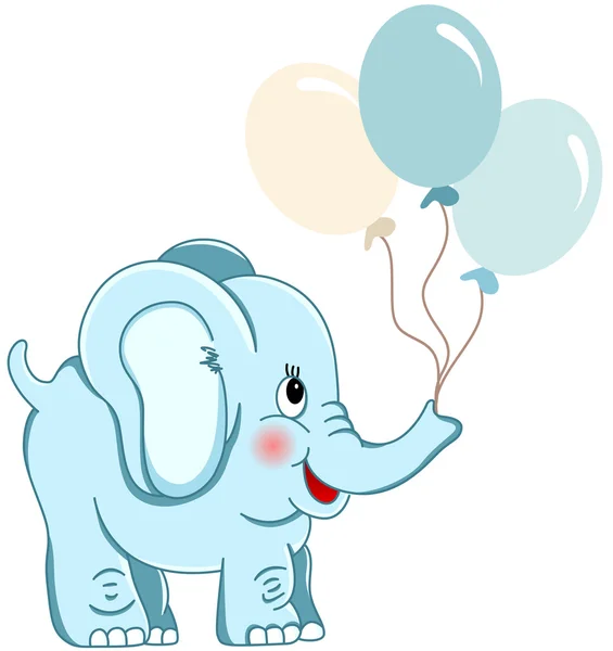 Cute blue elephant holding balloons — Stock Vector