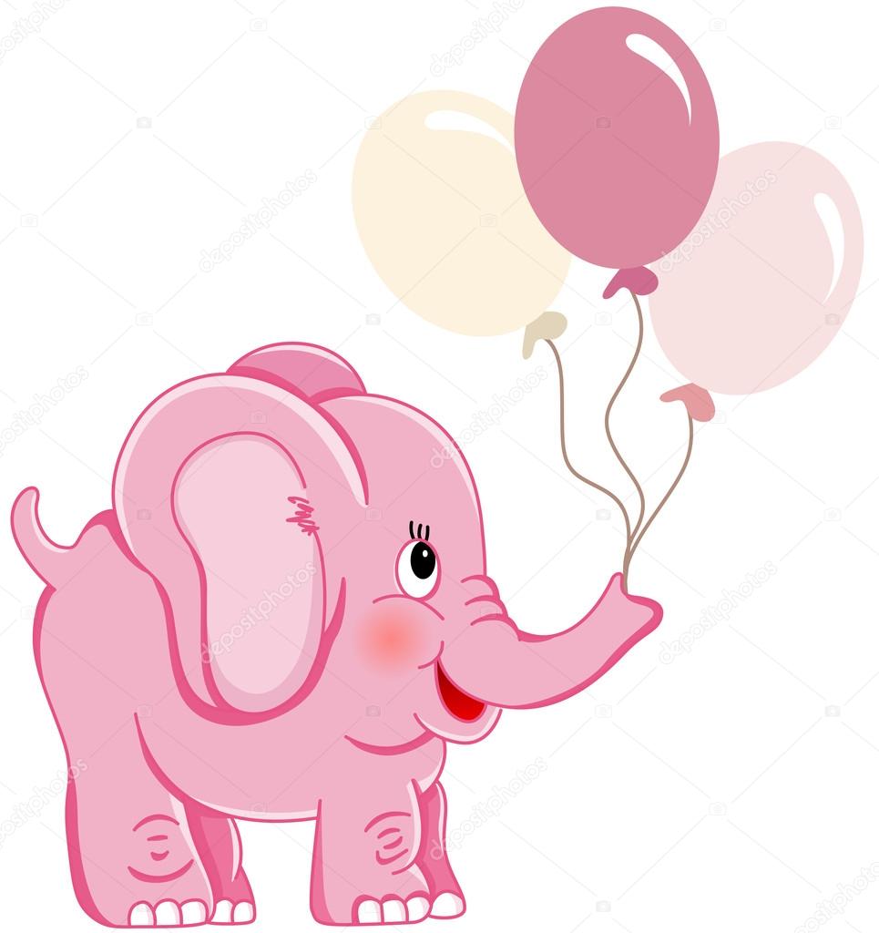 Elephant holding balloons | Cute pink elephant holding balloons — Stock