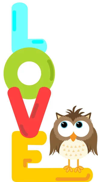 Hibou avec lettres de mots d'amour — Image vectorielle