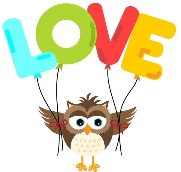 Chouette hibou tenant ballon d'amour — Image vectorielle