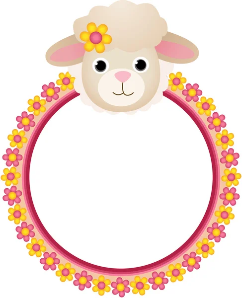 Sheep with Flower Frame — Stock Vector