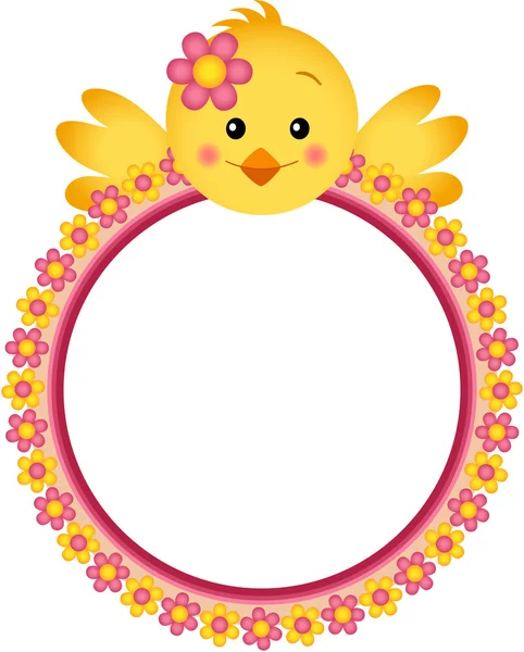 Chick with Flower Frame — Stock Vector