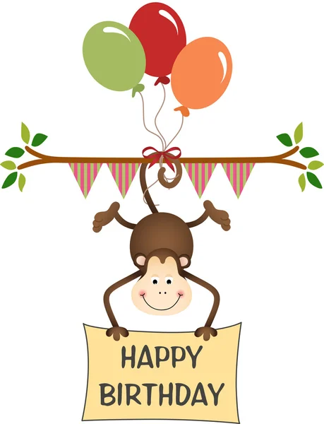 Majom boldog születésnapot léggömbök — Stock Vector