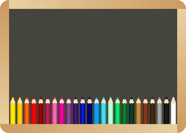 Tablero escolar con lápices de colores — Vector de stock