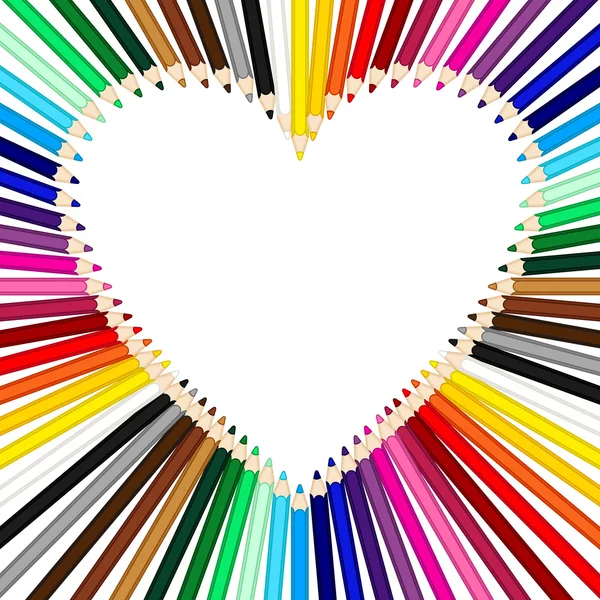 Colored pencils forming a heart frame — Stock Vector