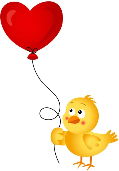 Chick holding heart balloon — Stock Vector