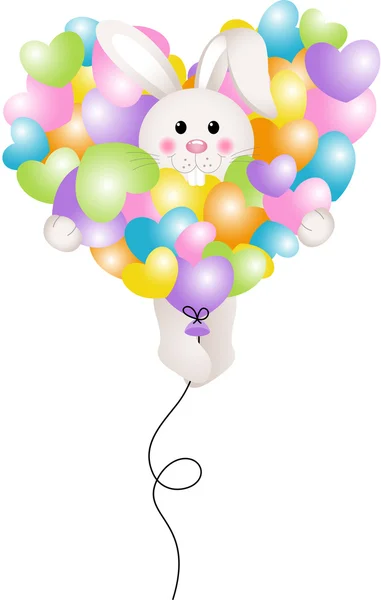 Bunny vliegen met hart ballon — Stockvector