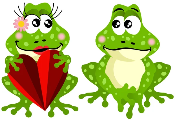 青蛙对夫妇举行红色心 — 图库矢量图片