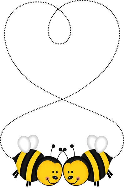 Pareja de abejas formando un corazón — Vector de stock