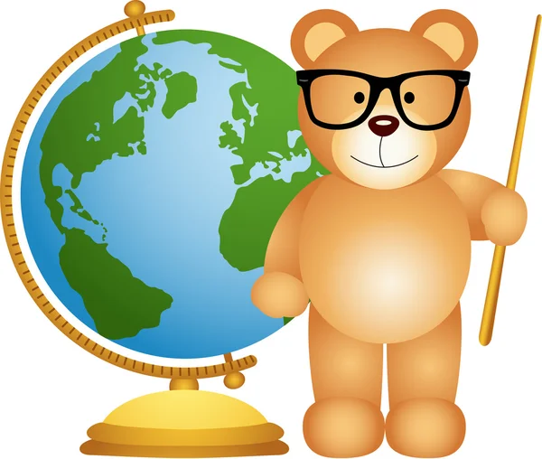 Teddy bear tanár Globe — Stock Vector