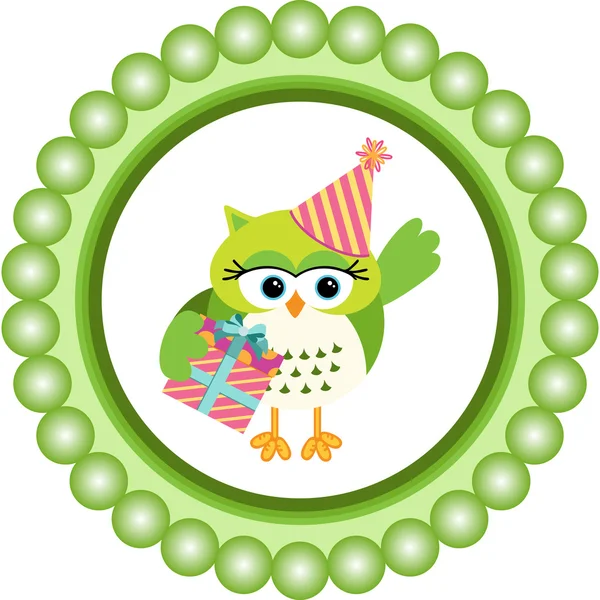 Étiquette ronde hibou d'anniversaire — Image vectorielle