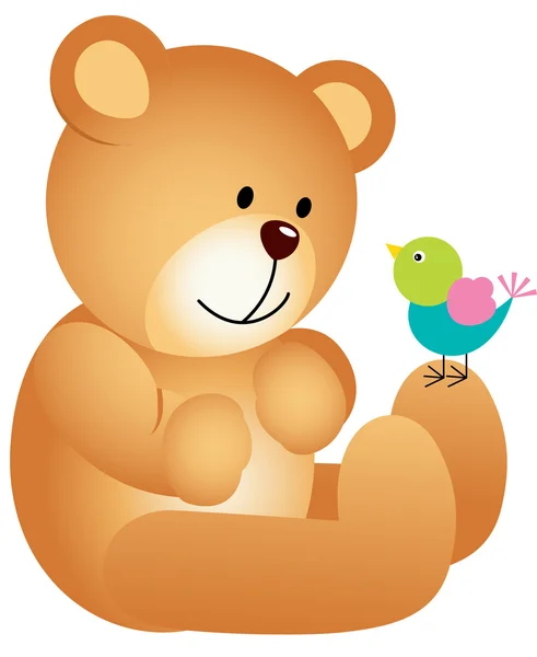 Teddybär mit Vogel — Stockvektor