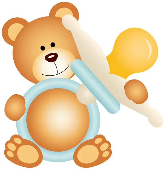 Teddy bear jongen bedrijf blue baby fopspeen — Stockvector