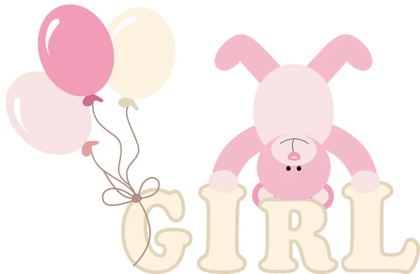 Palavra menina com bebê ursinho de pelúcia e balões —  Vetores de Stock