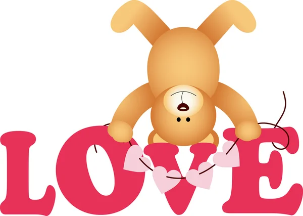 Wort Liebe mit Teddybär — Stockvektor