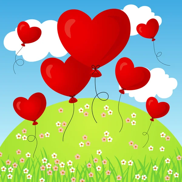 Flygande hjärta ballonger — Stock vektor