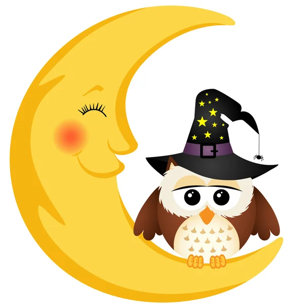 Hibou d'Halloween sur la lune — Image vectorielle