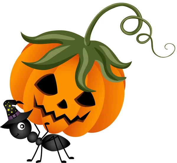 Ant Carrying a Halloween Pumpkin — Stock Vector