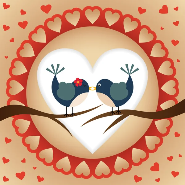 Un paio di uccelli con un cuore di sfondo — Vettoriale Stock