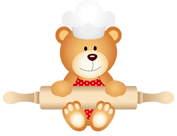 Teddy bear holding rolling pin — Stockvector
