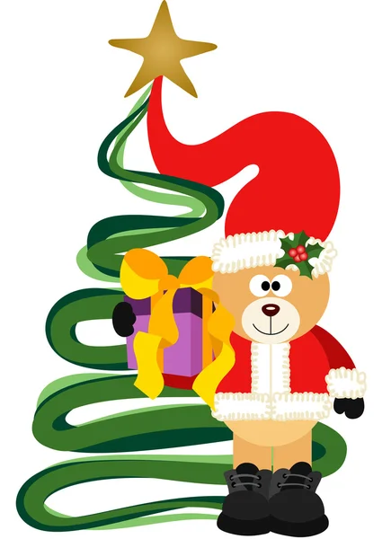 Kerstmis teddybeer met cadeau — Stockvector