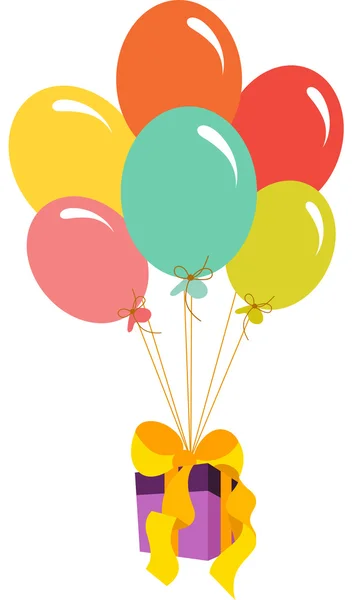 Gift box flying with balloons — Stock Vector