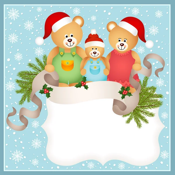 Christmas card with teddy bear family — Stock Vector