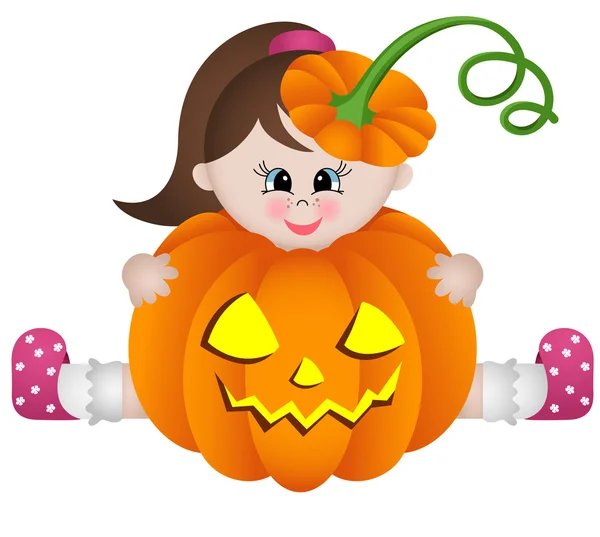 Petite fille dans la citrouille d'Halloween — Image vectorielle