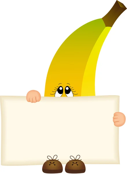 Banana holding a blank sign — Stock Vector