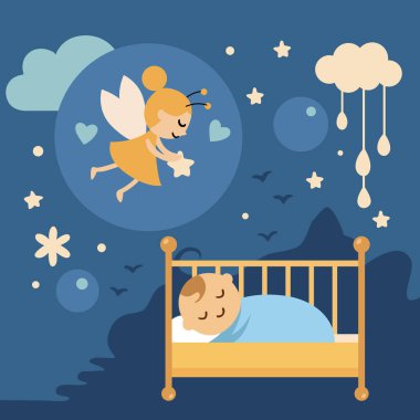 Little Fairy Watching Over Sleeping Baby