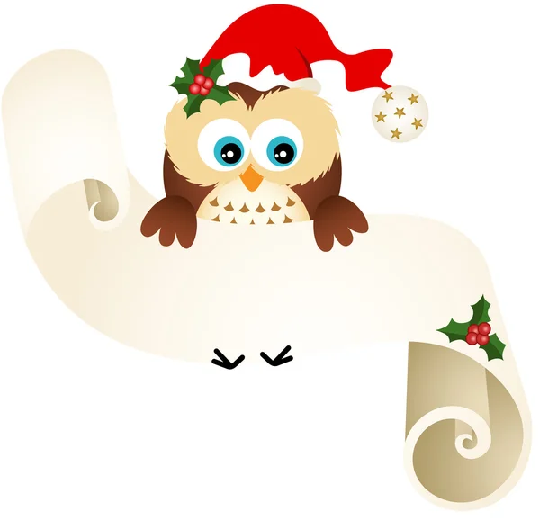 Hibou avec wishlist pour Noël sur un parchemin — Image vectorielle