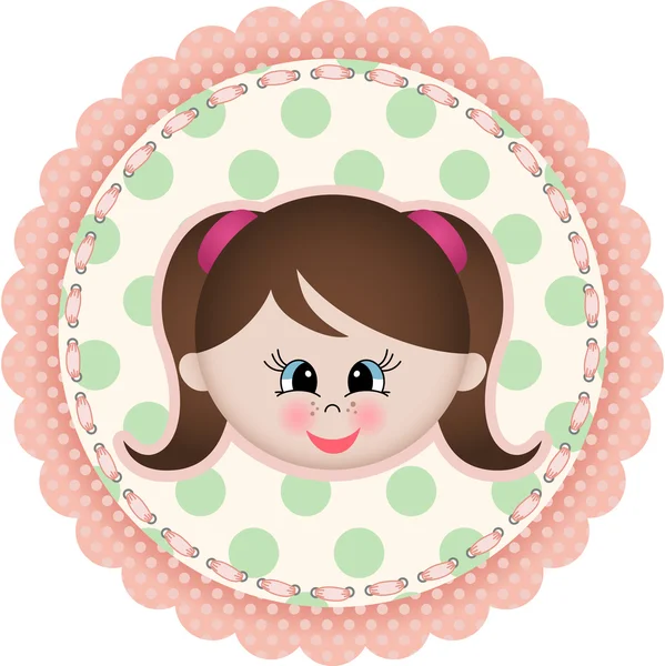 Cute girl label classic round sticker — Stock Vector