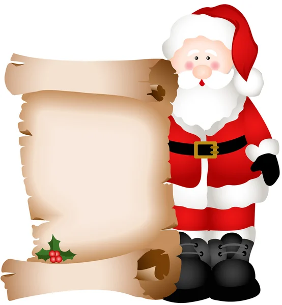 Weihnachtsmann mit weihnachtlichem Pergament — Stockvektor