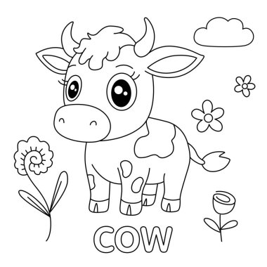 Çiçeklerin Renk Sayfası Çevrelenmiş Şirin İnek