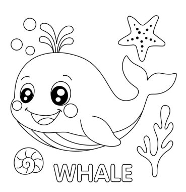 Çocuklar için Sevimli Çizgi Film Balina Boyama Sayfası