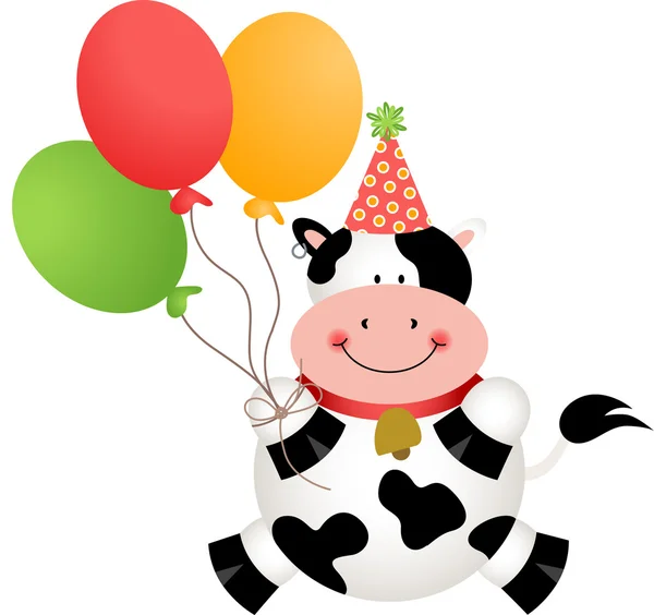 Vaca engraçada do aniversário com balões —  Vetores de Stock