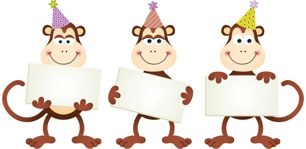 Macacos de aniversário com placas —  Vetores de Stock