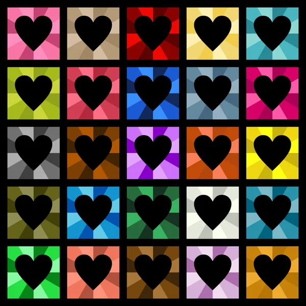 Více barevných srdcí stěsnané — Stockový vektor