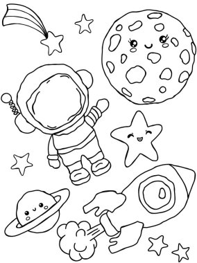 Tatlı Kawaii Astronotu Uzay Macerasında Yüzüyor