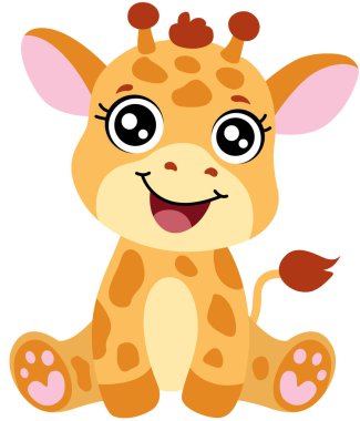 Sevimli Oturan Bebek Zürafa Çizgi Film Çizimi