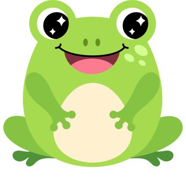 Sevimli Mutlu Küçük Yeşil Kurbağa Karakteri