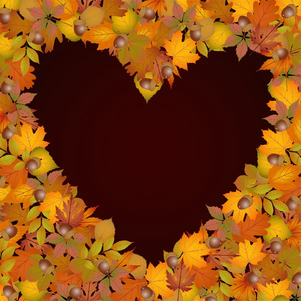 Coeur de fond composé de feuilles d'automne — Image vectorielle